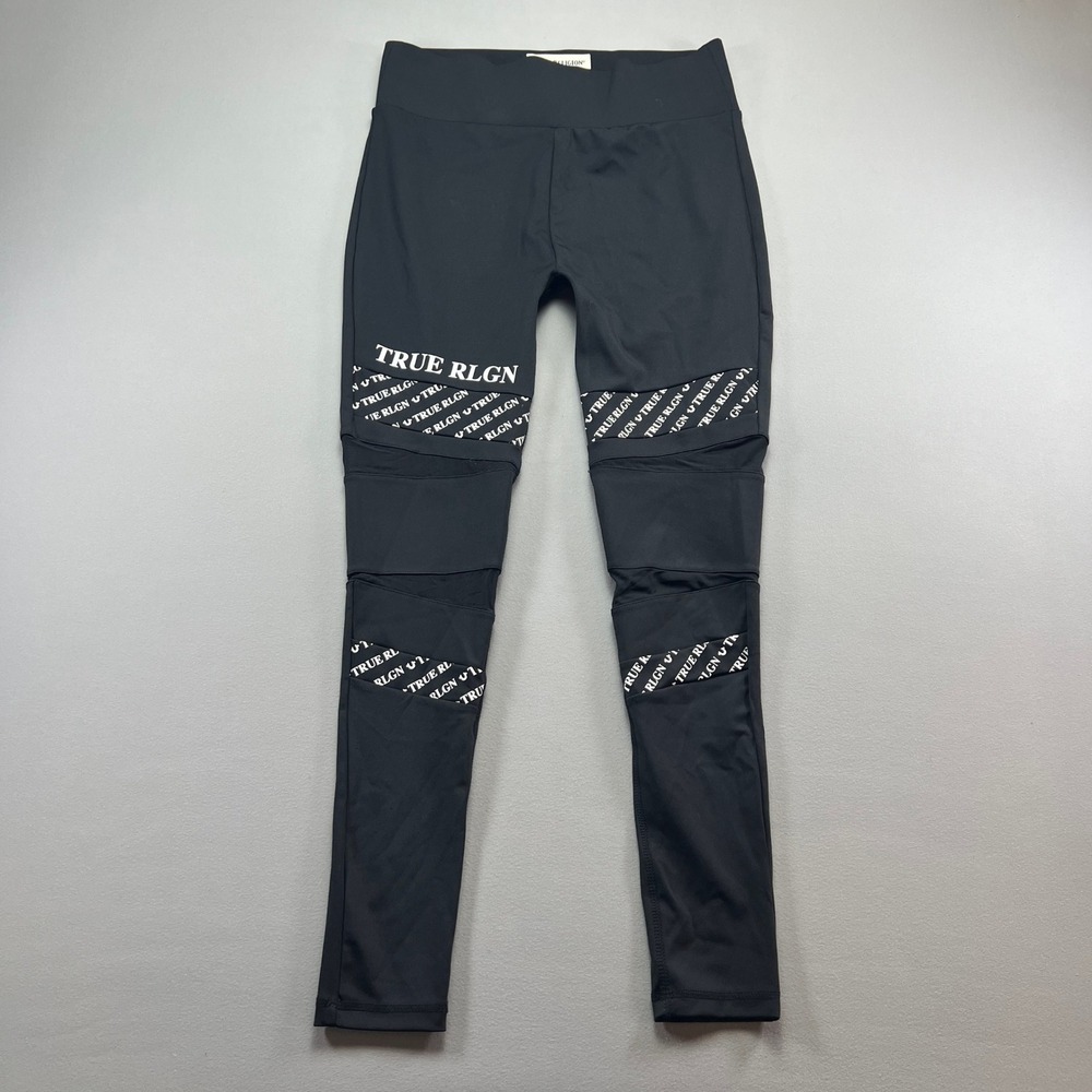 True Religion Black Leggings with White Logo Panels